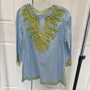 Gretchen Scott Designs Blue and Green Embellished Tunic